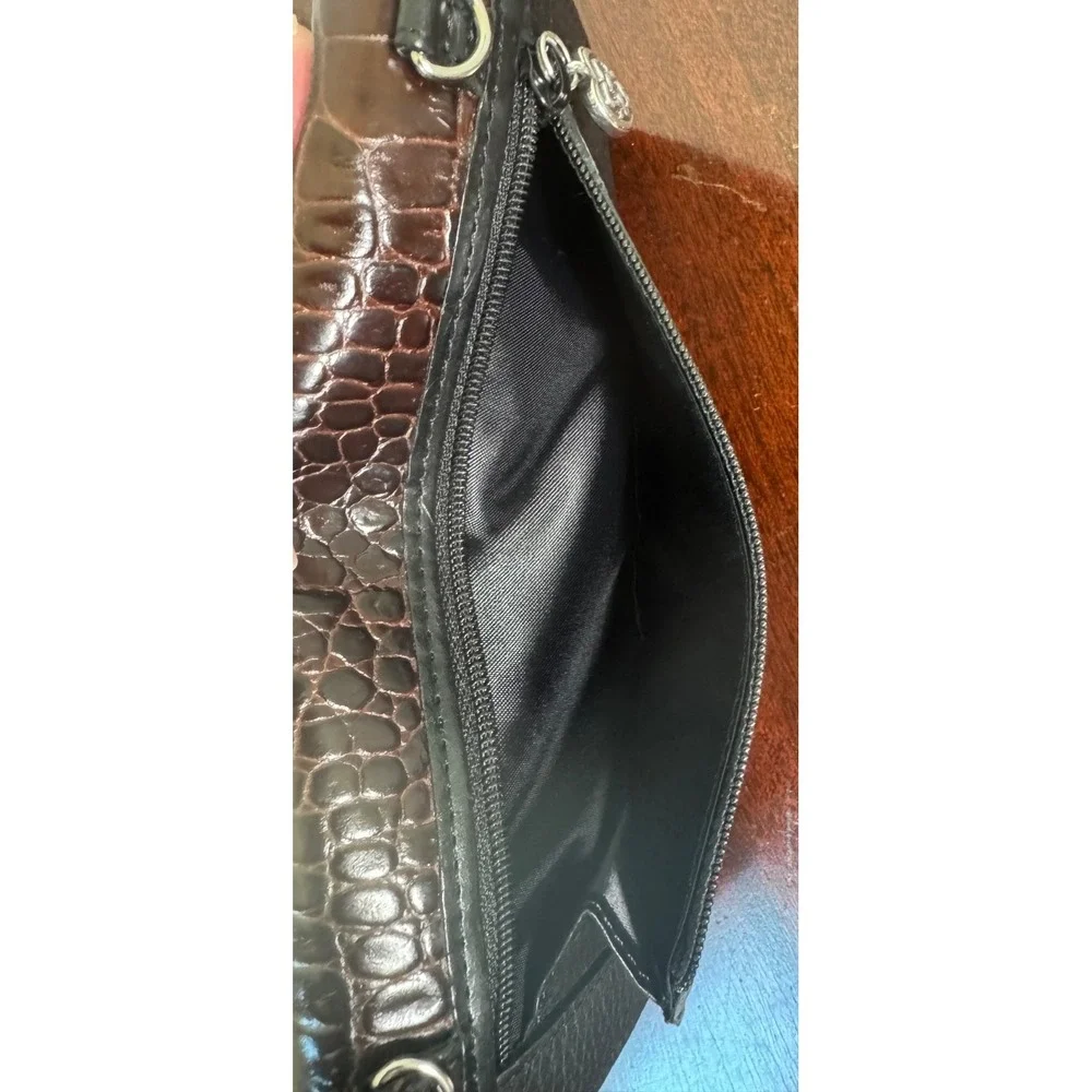 Brighton‎ Gwynevere Wallet Clutch Crossbody Black Brown Croc Embossed Leather